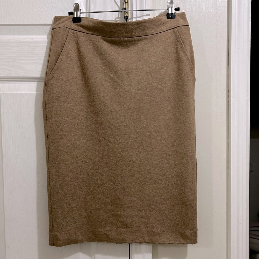 Trina Turk Mid-Length Tan Skirt with Built-in Lining and Pockets, Size 4 EUC